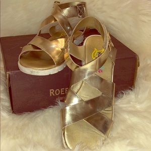 Rachel shoes gold cross sandals